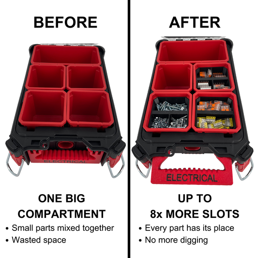 KIBERG Stapel-Einsatz für Milwaukee Packout Organizer | Zwei Ebenen in einer Box | 2, 3 oder 4 Fächer