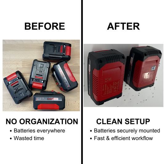 KIBERG Wandhalterung für Einhell 18V Power X-Change Akku | Slide-In System | Werkstatt-Organizer