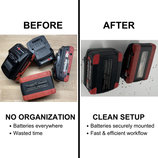 KIBERG Akku-Wandhalter für Metabo 18V CAS | Slide-In Montage | Werkstatt-Organizer aus PETG