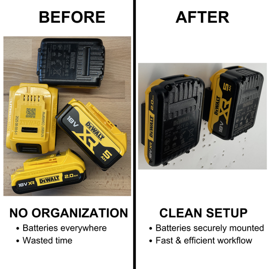 KIBERG Wandhalterung für DeWalt 18V Akkus | Slide-In System | Werkstatt Organizer