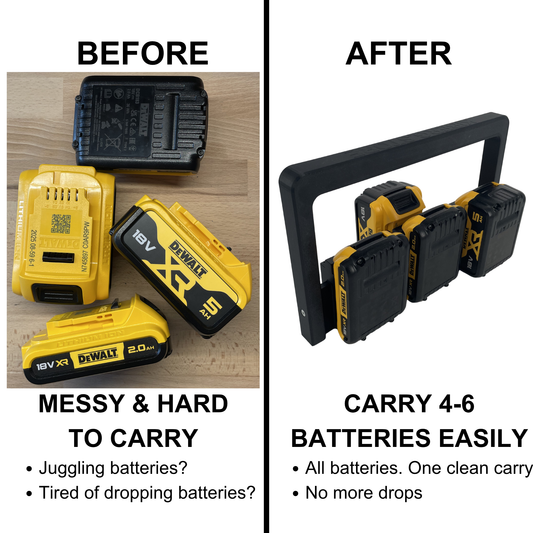 KIBERG Akkuträger für DeWalt 18V | Batteriehalter mit Tragegriff | 4 oder 6 Akkus | Werkstatt & Baustelle