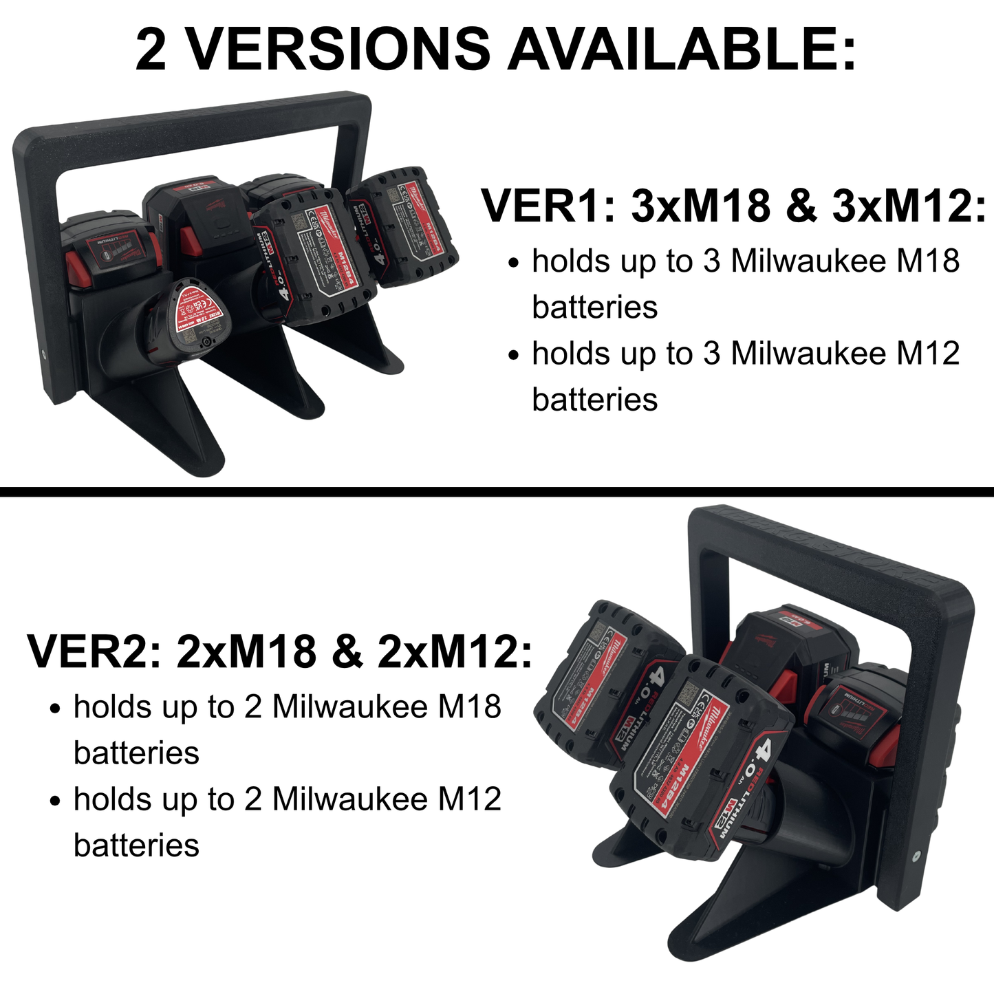 KIBERG Akkuträger für Milwaukee M18 & M12 | Batteriehalter Tragegriff | 4 oder 6 Akkus | Werkstatt Ordnung