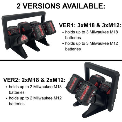 KIBERG Akkuträger für Milwaukee M18 & M12 | Batteriehalter Tragegriff | 4 oder 6 Akkus | Werkstatt Ordnung
