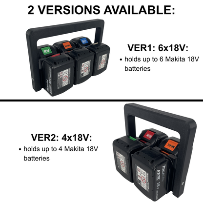 KIBERG Akkuträger für Makita 18V LXT | Batteriehalter mit Tragegriff | 4 oder 6 Akkus | Werkstatt Ordnung