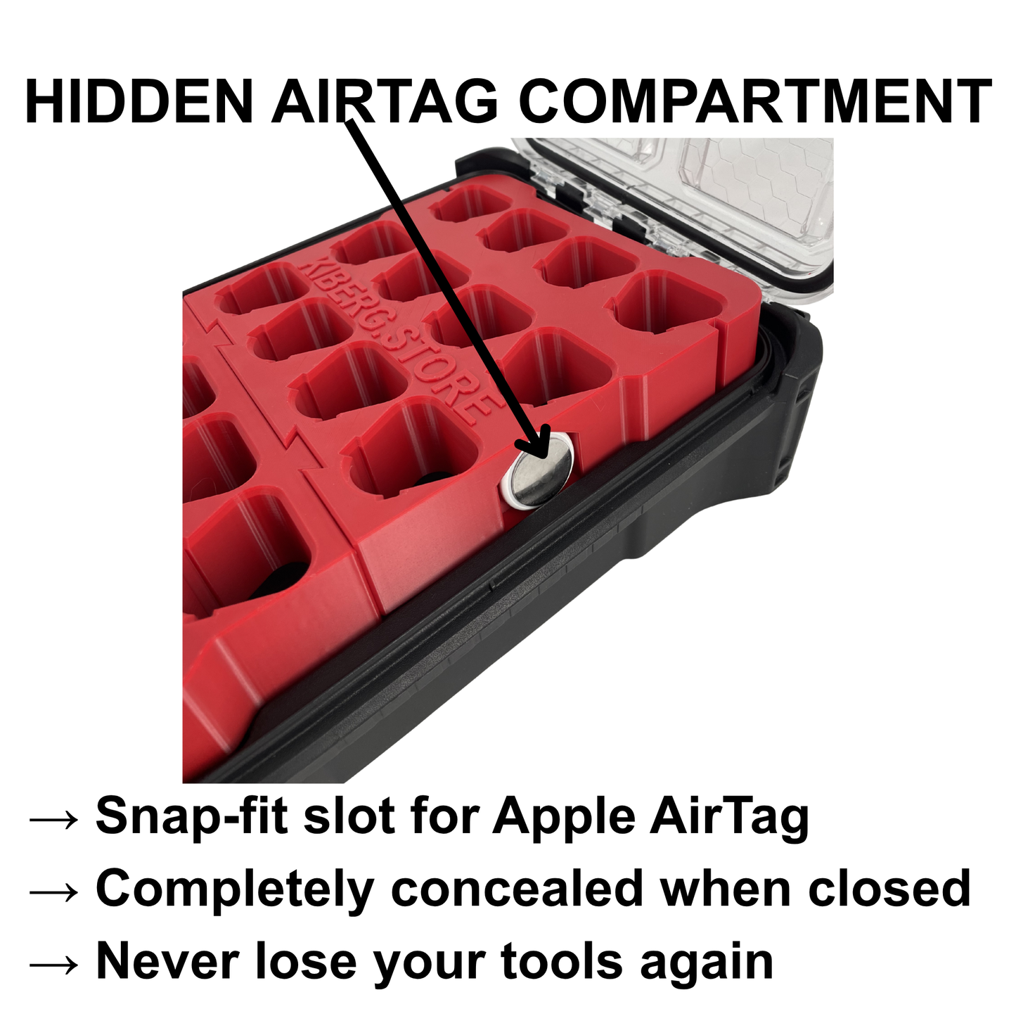 KIBERG Akku-Inlay für Milwaukee Packout Compact Organiser | Platz für 20 M12 2Ah Akkus | Verstecktes AirTag-Fach | Schwarz oder Rot