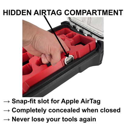 KIBERG Inlay für Milwaukee Packout Compact Organizer | M12 2Ah & 4Ah Akkus | Verstecktes AirTag Fach | Schwarz oder Rot wählbar