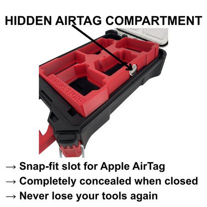 KIBERG Inlay für Milwaukee Packout Compact Organiser | Hält 5x M18 5Ah Akkus | Verstecktes AirTag-Fach | In Schwarz & Rot