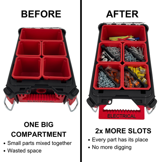 KIBERG Bin Trennwand für Milwaukee Packout Organizer | 4er Set | Zwei Fächer statt einem