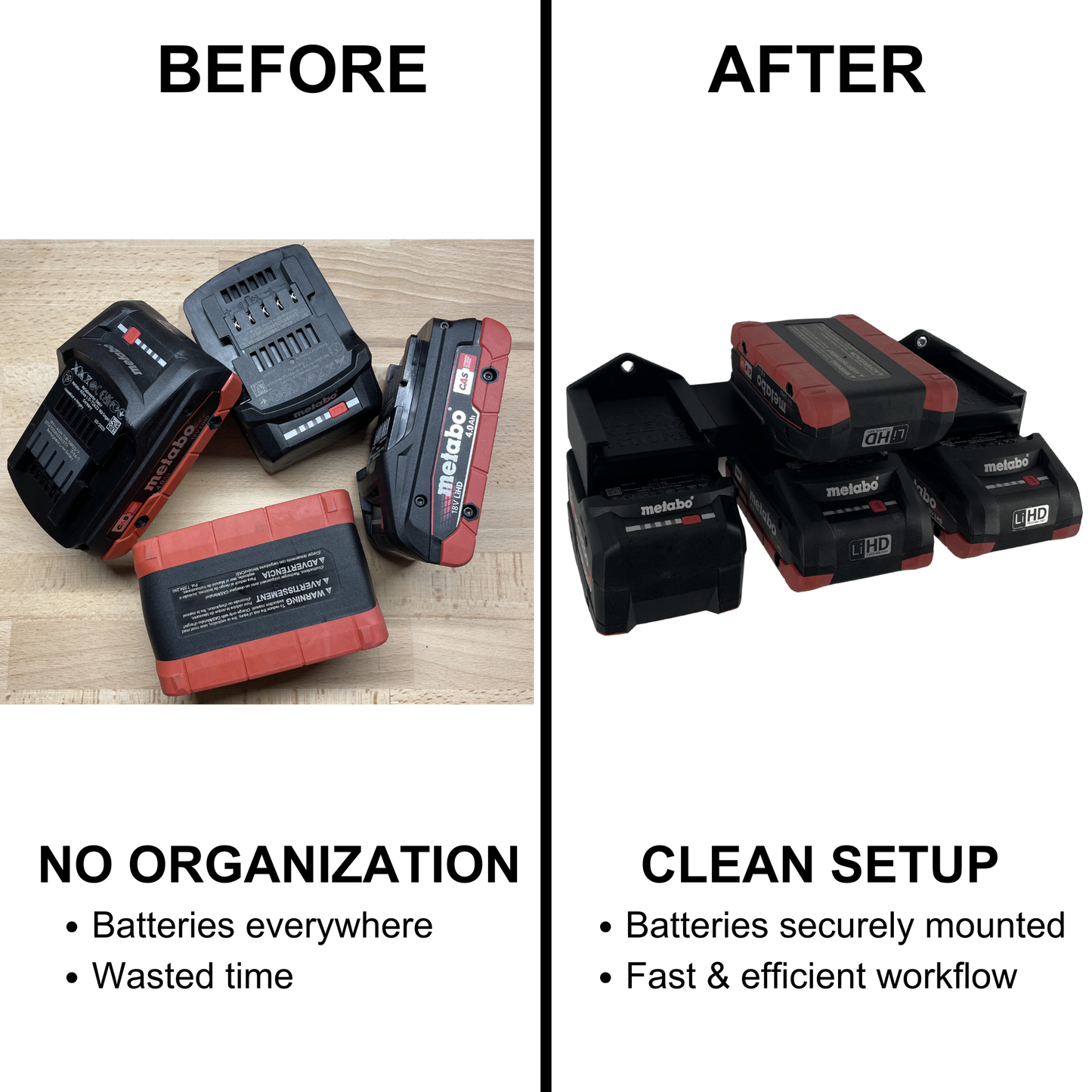 KIBERG Metabo 18V Akku-Wandhalterung | 2, 4 oder 6 Stellplätze | Werkstatt-Organizer
