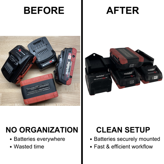 KIBERG Metabo 18V Akku-Wandhalterung | 2, 4 oder 6 Stellplätze | Werkstatt-Organizer