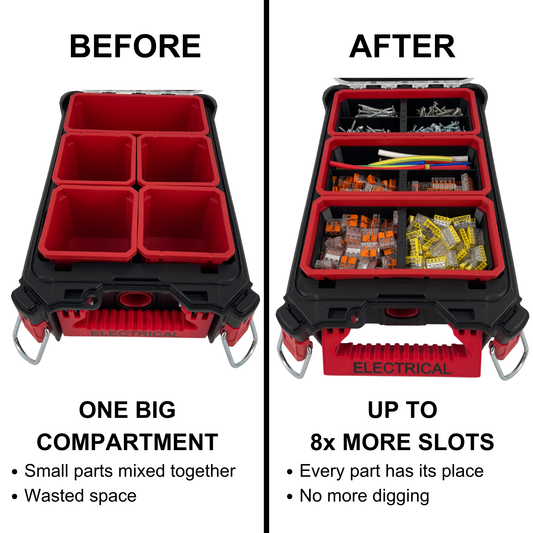 KIBERG Stapelbox Einsatz für Milwaukee Packout Organizer | Doppelte Fächer | Volle Höhe bis zum Deckel