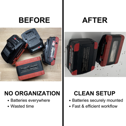 KIBERG Akku-Wandhalter für Metabo 18V CAS | Slide-In Montage | Werkstatt-Organizer aus PETG