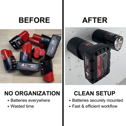 KIBERG Akku Wandhalterung für Milwaukee M12 | Slide-In ohne Entriegelung | PETG Werkstatt Organizer