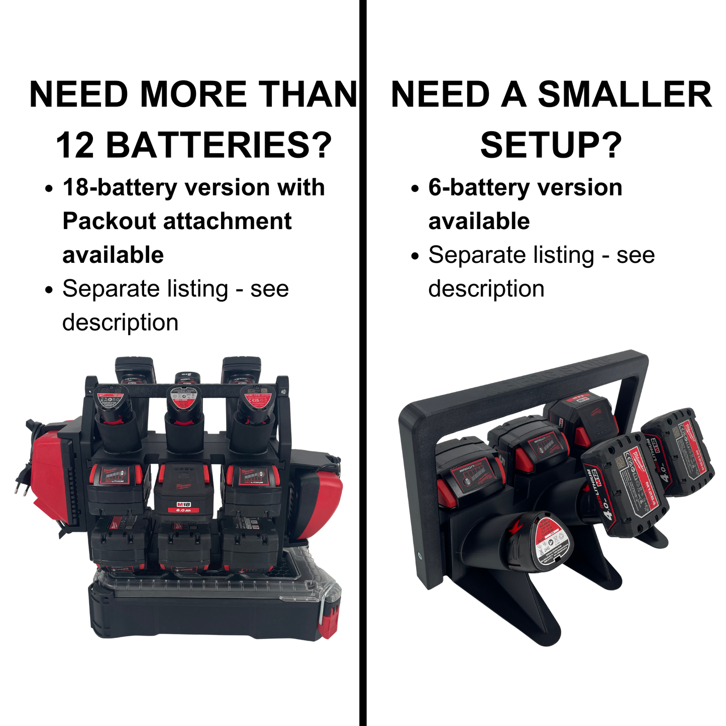 Milwaukee Battery & Charger Carry System for Packout | Holds up to 12 Batteries | Organizer for M18 and M12 Chargers