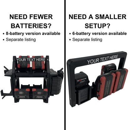 KIBERG Personalisierter Akkuträger für Metabo 18V | 12 Akkus + ASC55 Ladegerät | Werkstatt Organizer mit Wunschtext | Geschenk Handwerker