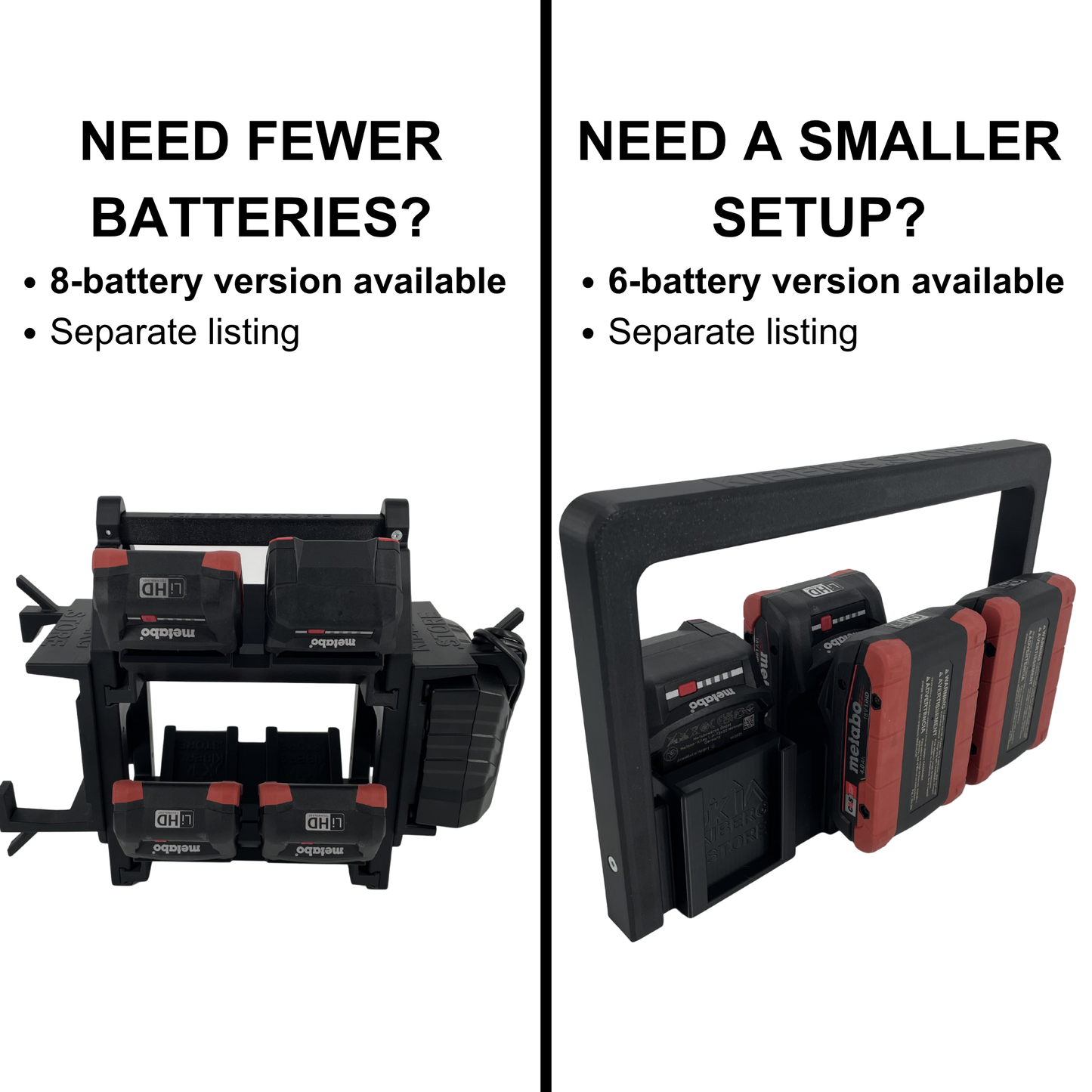 KIBERG Akkuträger für Metabo 18V | Hält 12 Akkus & 2 ASC55 Ladegeräte | Mobiler Carrier mit Tragegriff & Kabelmanagement