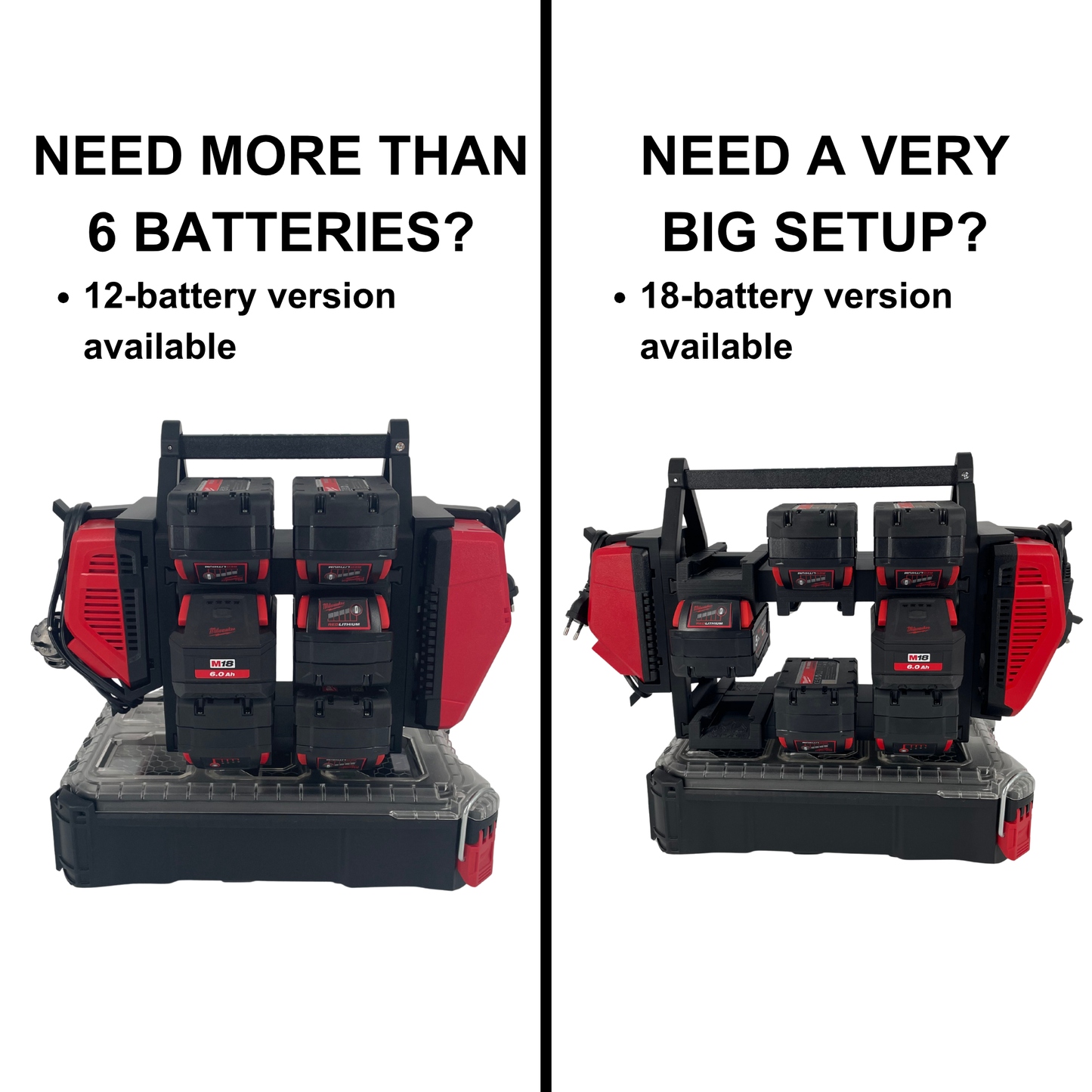 KIBERG Akkuträger für Milwaukee M18 & M12 | Batteriehalter Tragegriff | 4 oder 6 Akkus | Werkstatt Ordnung