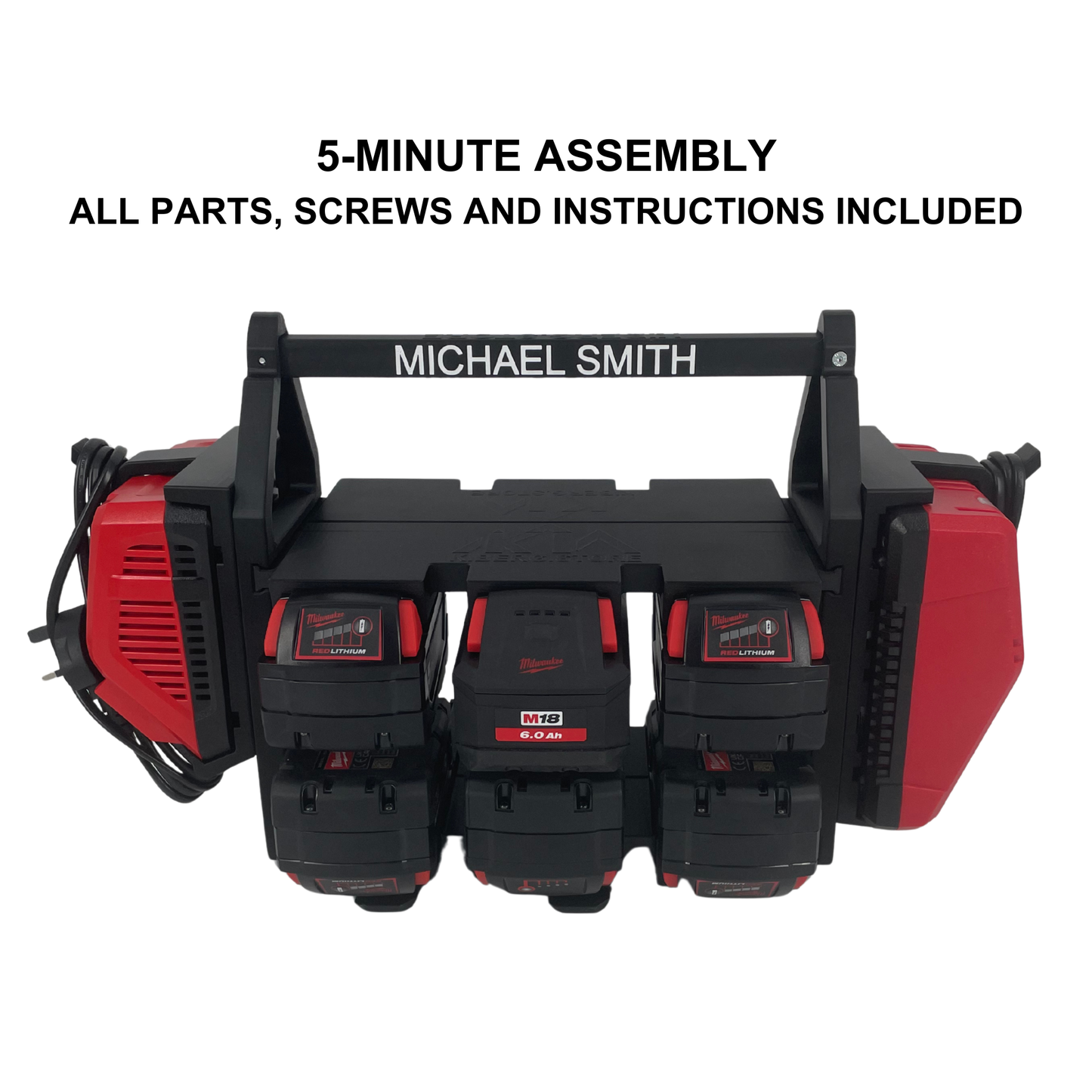 Personalisiertes Milwaukee Akku- & Ladegerät-Tragesystem (hält bis zu 18 M18 & M12 Akkus) - Packout Kompatibel