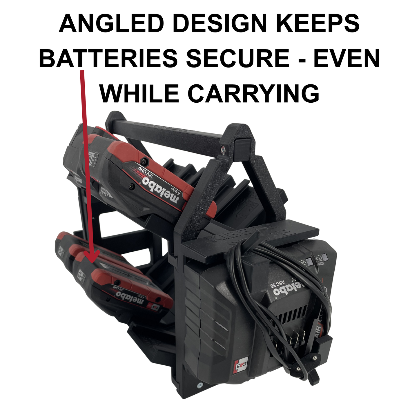 KIBERG Akkuträger für Metabo 18V | Hält 12 Akkus & 2 ASC55 Ladegeräte | Mobiler Carrier mit Tragegriff & Kabelmanagement