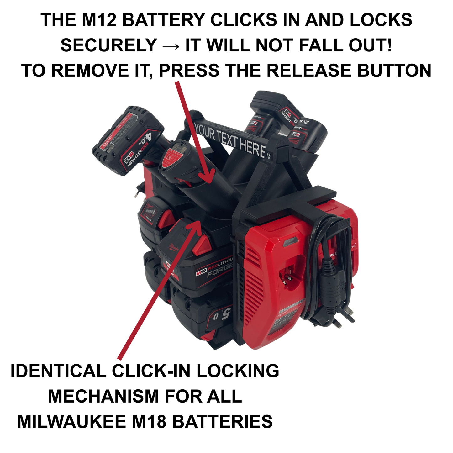 Personalisiertes Milwaukee Akku- & Ladegerät-Tragesystem (hält bis zu 12 M18 & M12 Akkus) - Packout Kompatibel