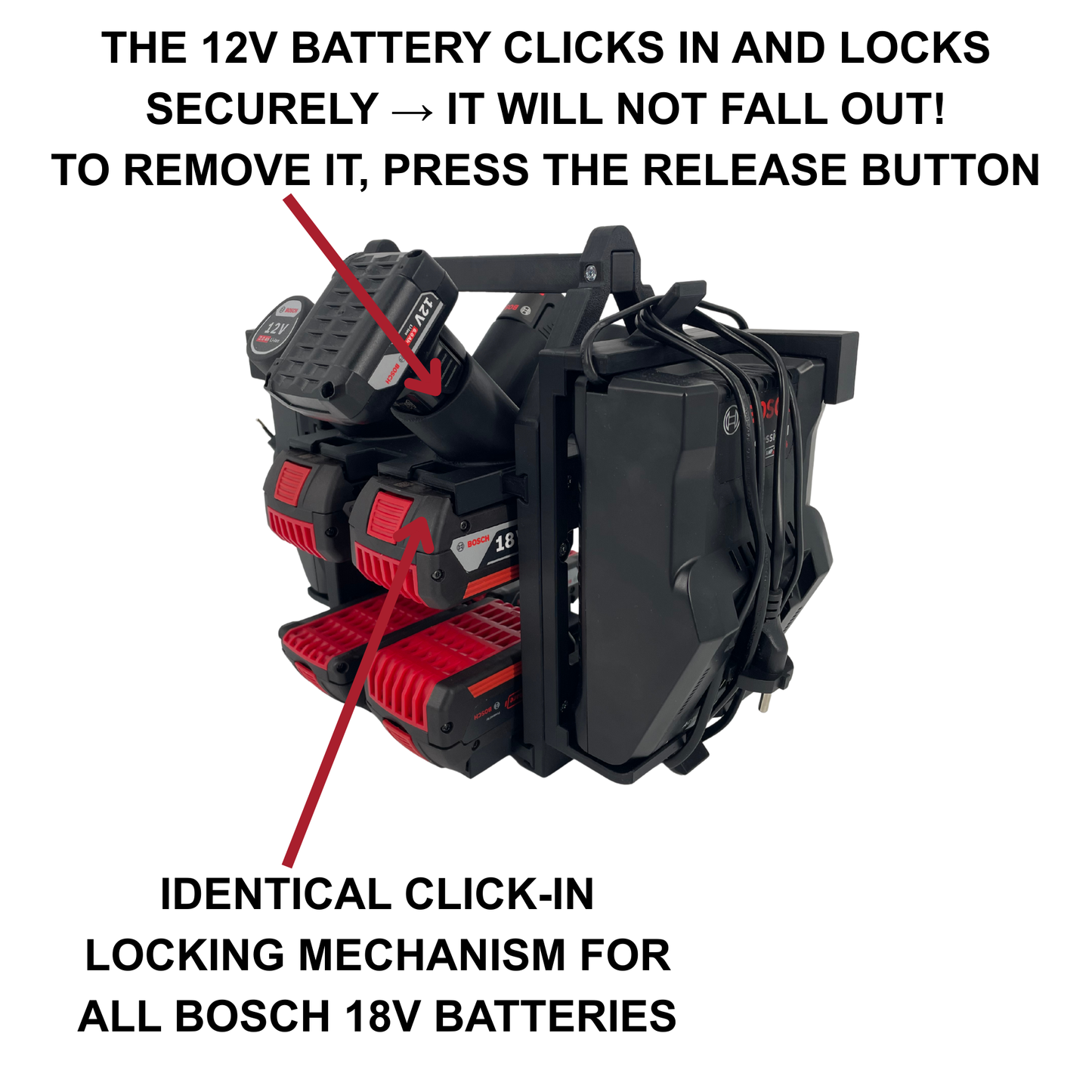 Bosch Akku- & Ladegerät-Tragesystem – Tragbarer Organizer für bis zu 12 Akkus (12V & 18V)