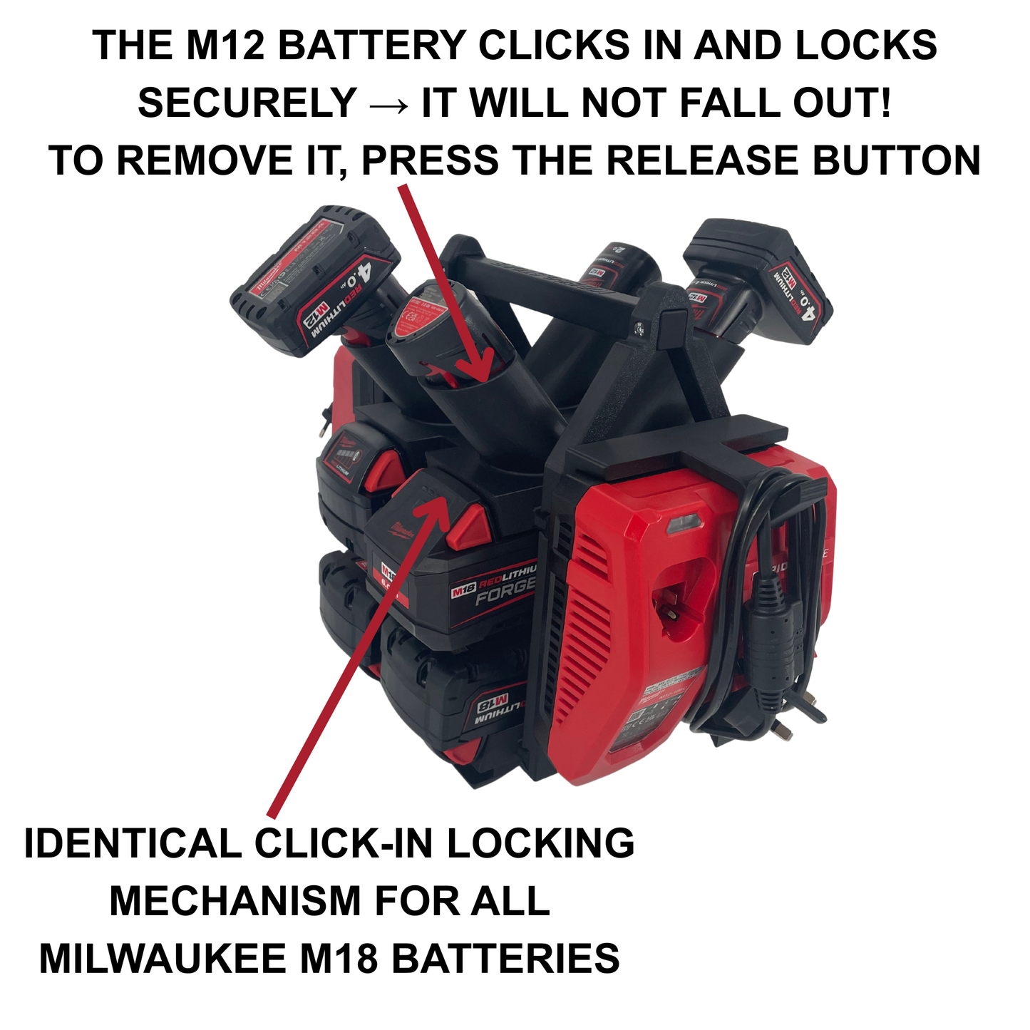 Milwaukee Battery & Charger Carry System for Packout | Holds up to 12 Batteries | Organizer for M18 and M12 Chargers