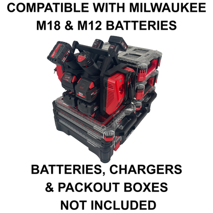 Milwaukee Battery & Charger Carry System for Packout | Holds up to 12 Batteries | Organizer for M18 and M12 Chargers