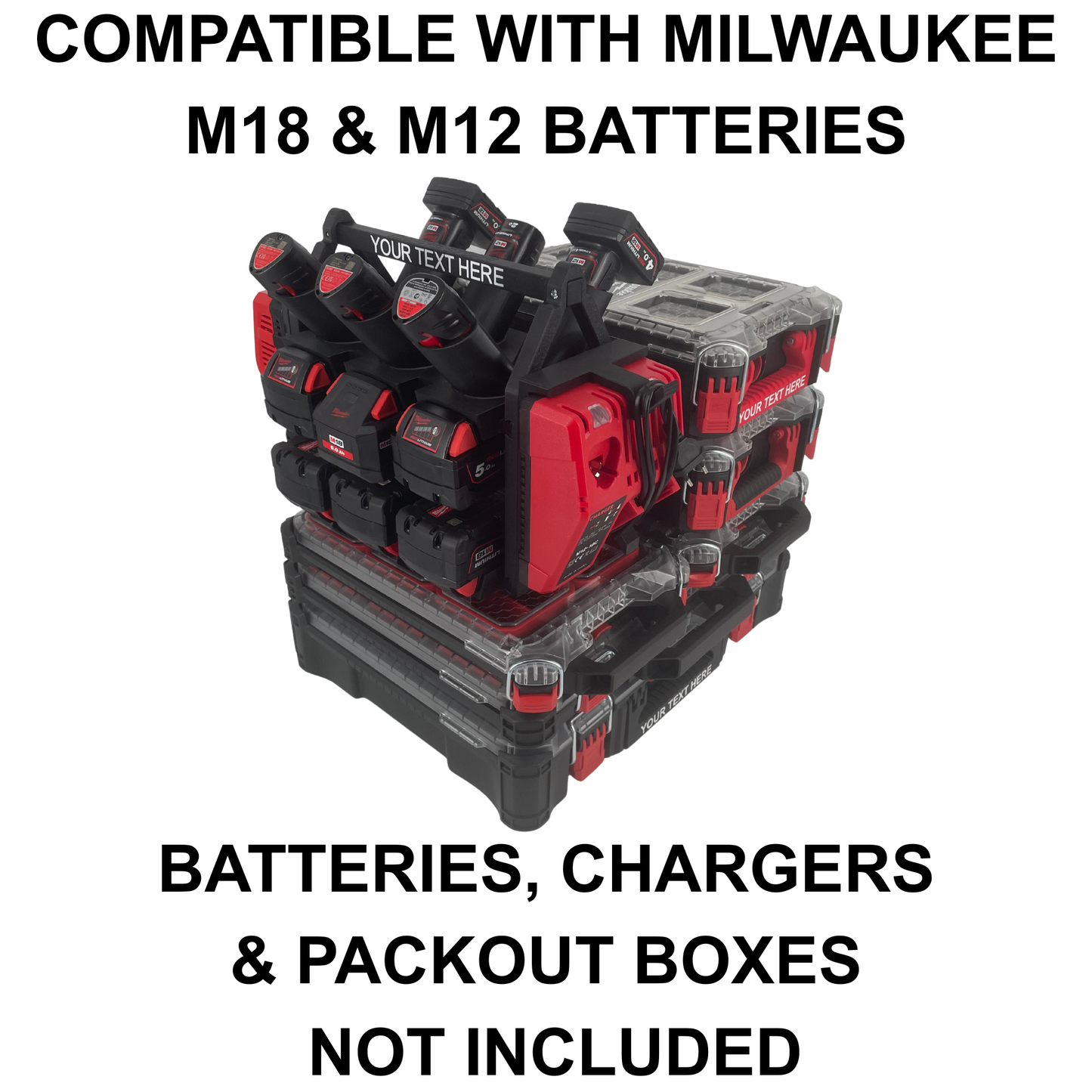 Personalisiertes Milwaukee Akku- & Ladegerät-Tragesystem (hält bis zu 18 M18 & M12 Akkus) - Packout Kompatibel