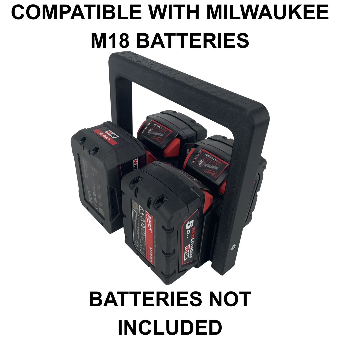 KIBERG Akkuträger für Milwaukee M18 | Batteriehalter mit Tragegriff | 4 oder 6 Akkus | Werkstatt Baustelle