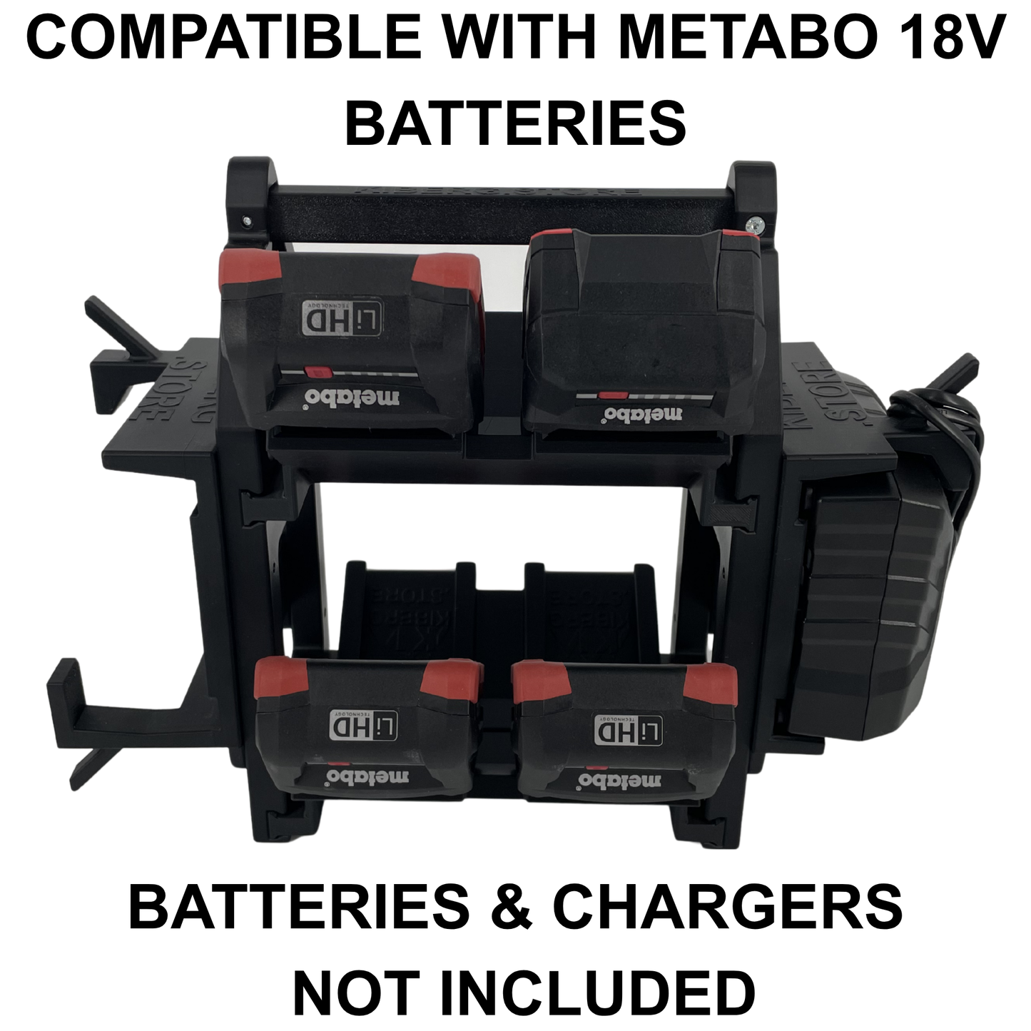KIBERG Akkuträger für Metabo 18V | Platz für 8 Akkus & 2 ASC 55 Ladegeräte | mobil & wandmontierbar | aus Österreich