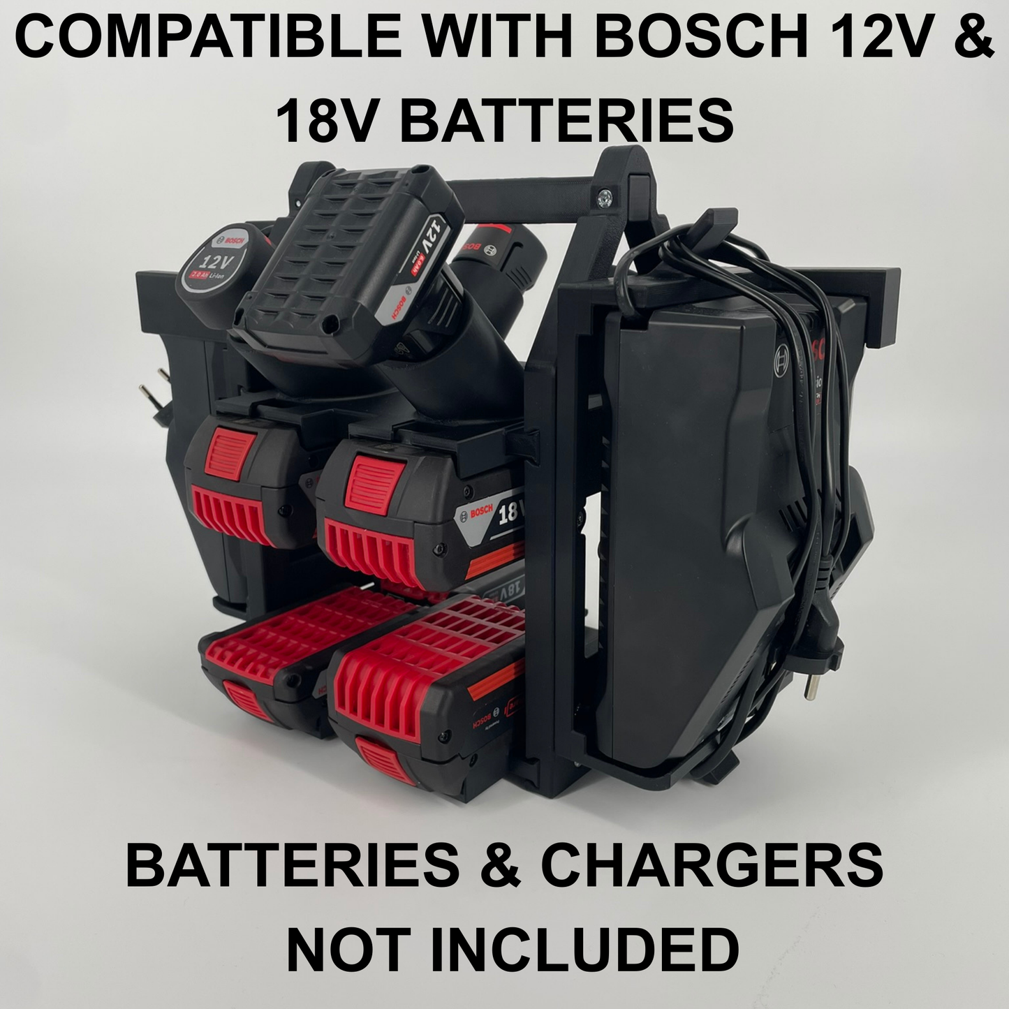 Bosch Akku- & Ladegerät-Tragesystem – Tragbarer Organizer für bis zu 12 Akkus (12V & 18V)