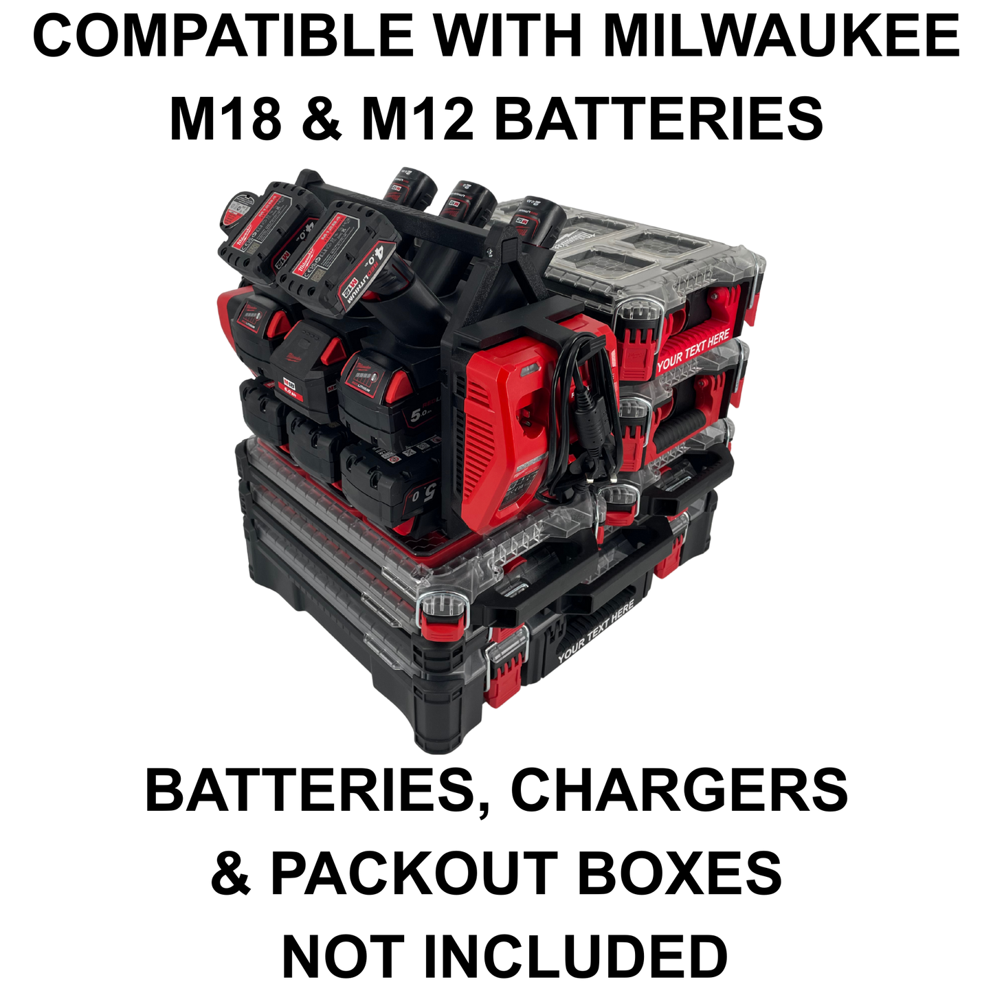 Milwaukee Akku- & Ladegerät-Tragesystem für Packout – Organizer für bis zu 18 M18 & M12 Akkus