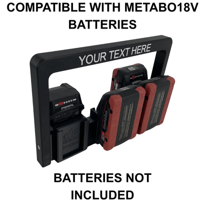 Personalisierter KIBERG Akkuträger für Metabo 18V | bis 6 LiHD & Li-Power Akkus | Slide-In | Made in Austria | dein Wunschtext
