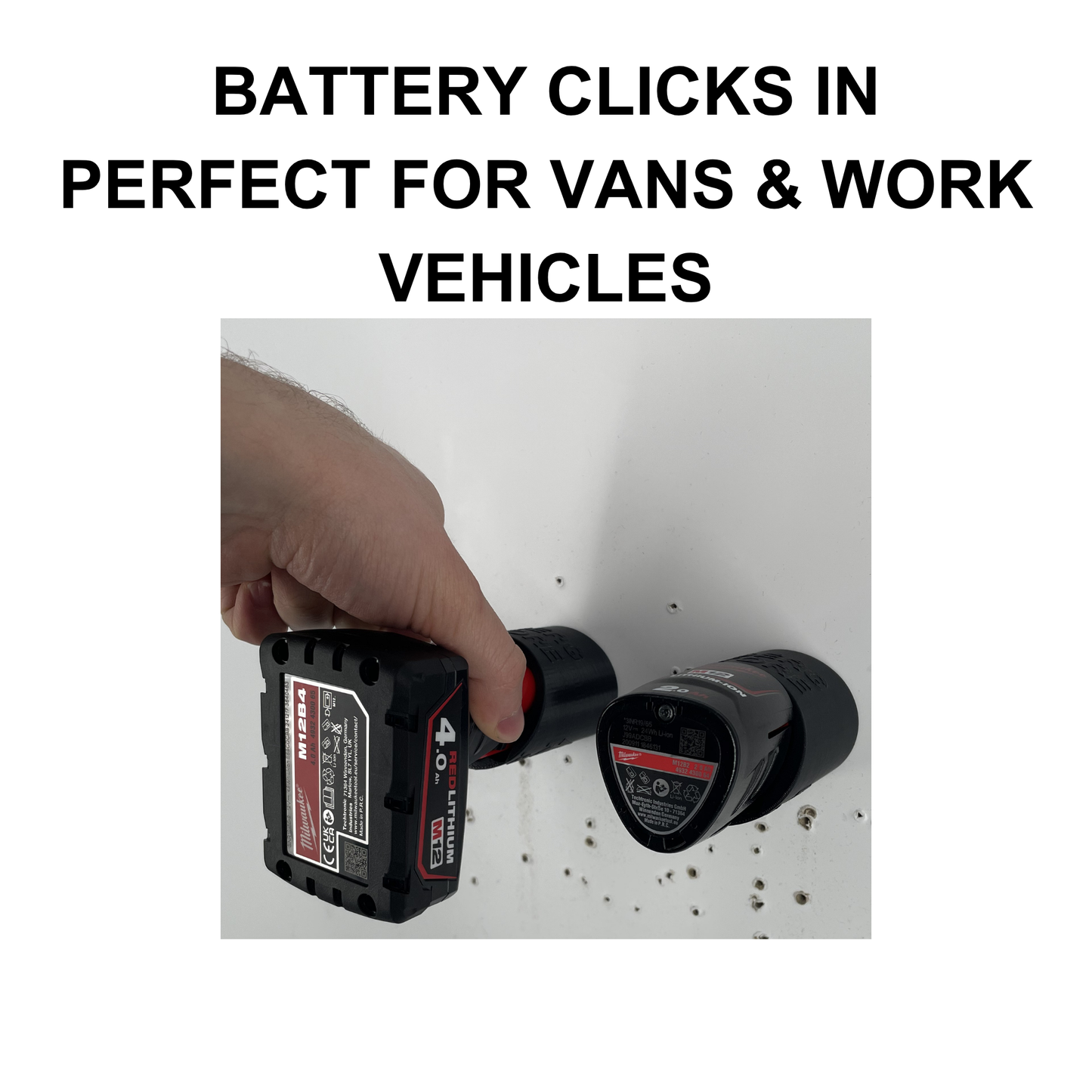 Akku-Wandhalterung für Milwaukee M12 | Click-in-System | Werkstatt & Transporter