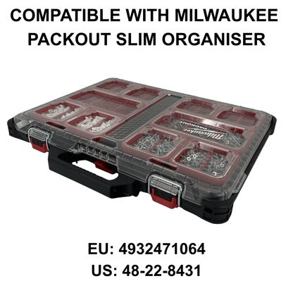 Personalisiertes KIBERG Clip-on Label für Milwaukee Packout Slim Organiser | Wunschtext 16 Zeichen | 9 Farbkombinationen