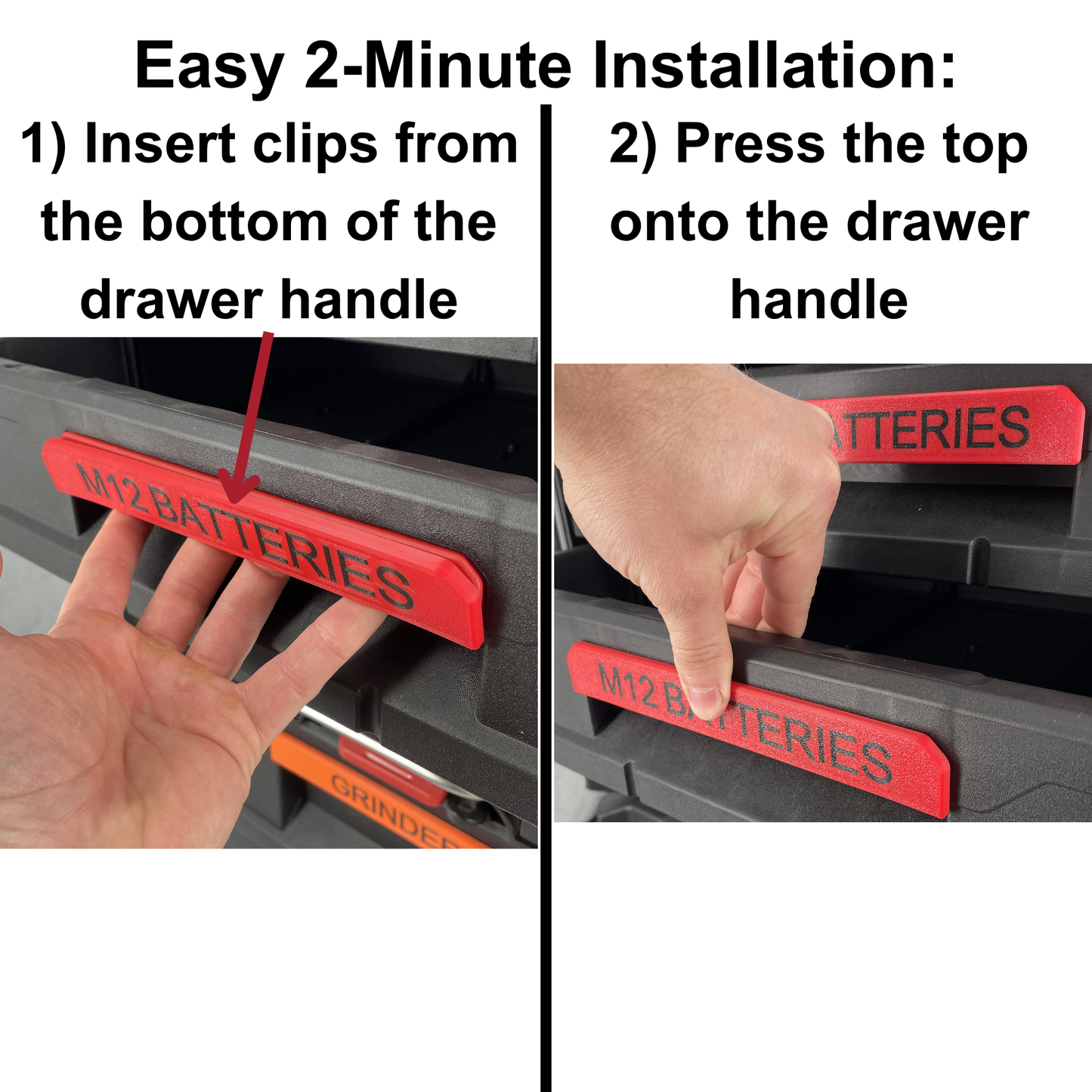 KIBERG Clip-on Label personalisiert für Milwaukee Packout 2 & 3 Drawer | bis 16 Zeichen | Farbe frei wählbar | Werkstatt-Beschriftung (Kopie)