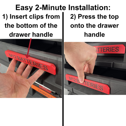 KIBERG Clip-on Label personalisiert für Milwaukee Packout 2 & 3 Drawer | bis 16 Zeichen | Farbe frei wählbar | Werkstatt-Beschriftung (Kopie)
