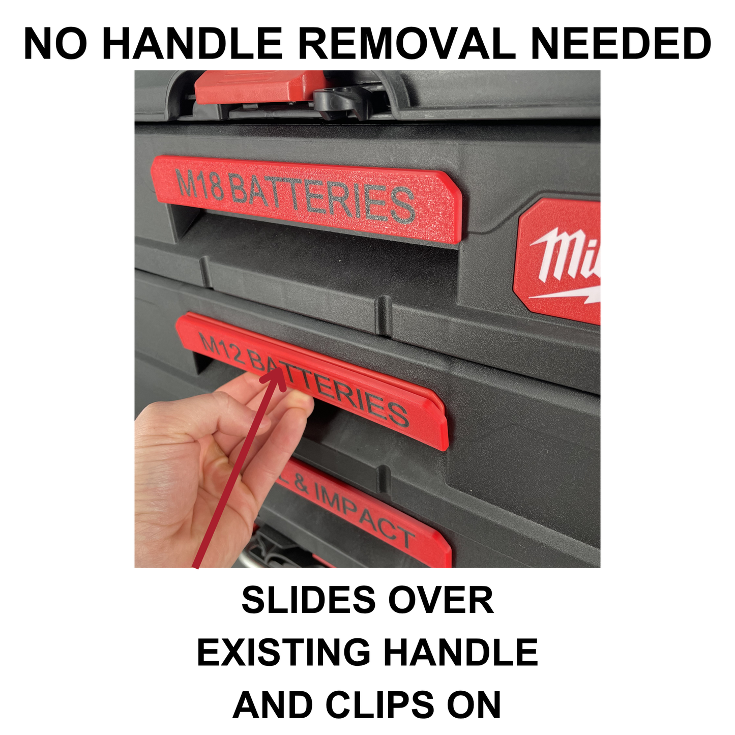 KIBERG Clip-on Label personalisiert für Milwaukee Packout 2 & 3 Drawer | bis 16 Zeichen | Farbe frei wählbar | Werkstatt-Beschriftung (Kopie)