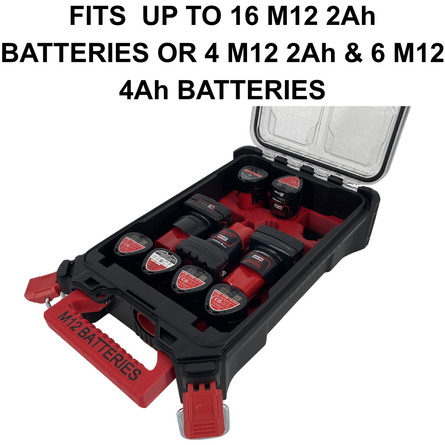 KIBERG Inlay für Milwaukee Packout Compact Organizer | M12 2Ah & 4Ah Akkus | Verstecktes AirTag Fach | Schwarz oder Rot wählbar