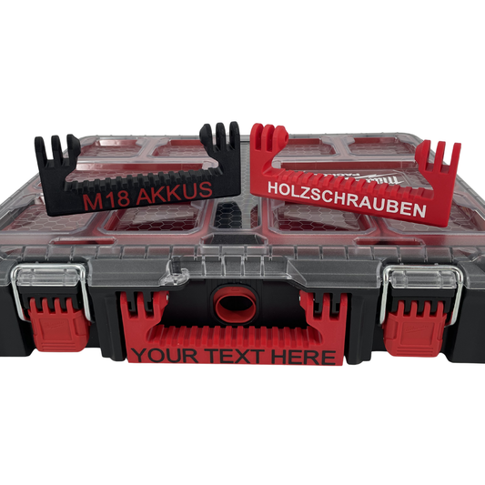 Personalisierter KIBERG Griff für Milwaukee Packout Organiser | Wunschtext & Farbe | 2-Minuten-Montage ohne Bohren