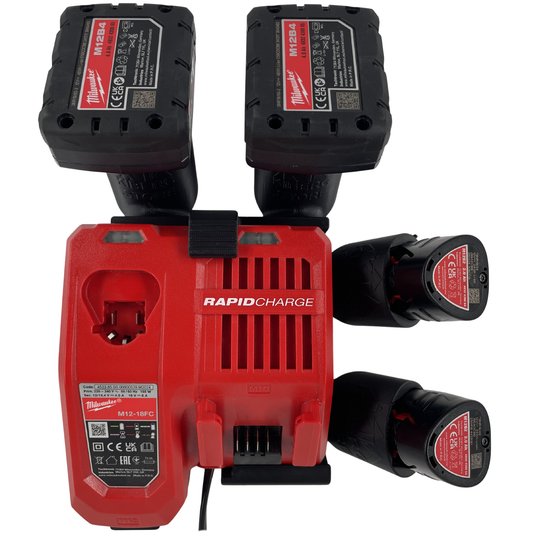 KIBERG Wandhalterung für Milwaukee M12 Ladegerät & Akkus | Slide-In System | M12-18FC & M12-18C | 2 oder 4 Akkuplätze