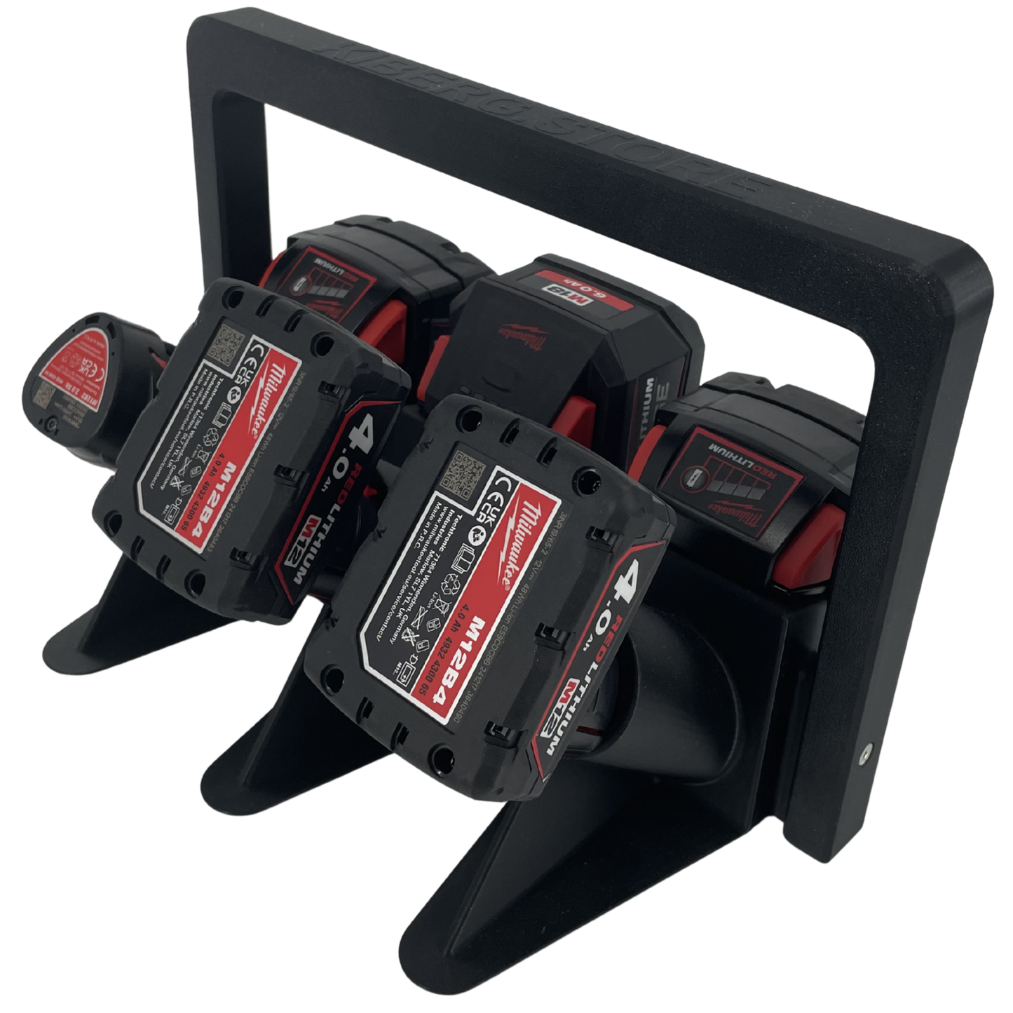 KIBERG Akkuträger für Milwaukee M18 & M12 | Batteriehalter Tragegriff | 4 oder 6 Akkus | Werkstatt Ordnung