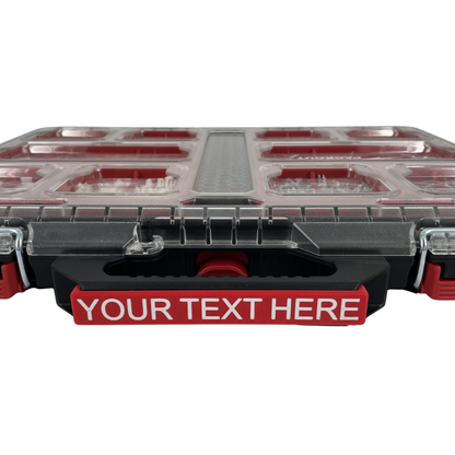 Personalisiertes KIBERG Clip-on Label für Milwaukee Packout Slim Organiser | Wunschtext 16 Zeichen | 9 Farbkombinationen