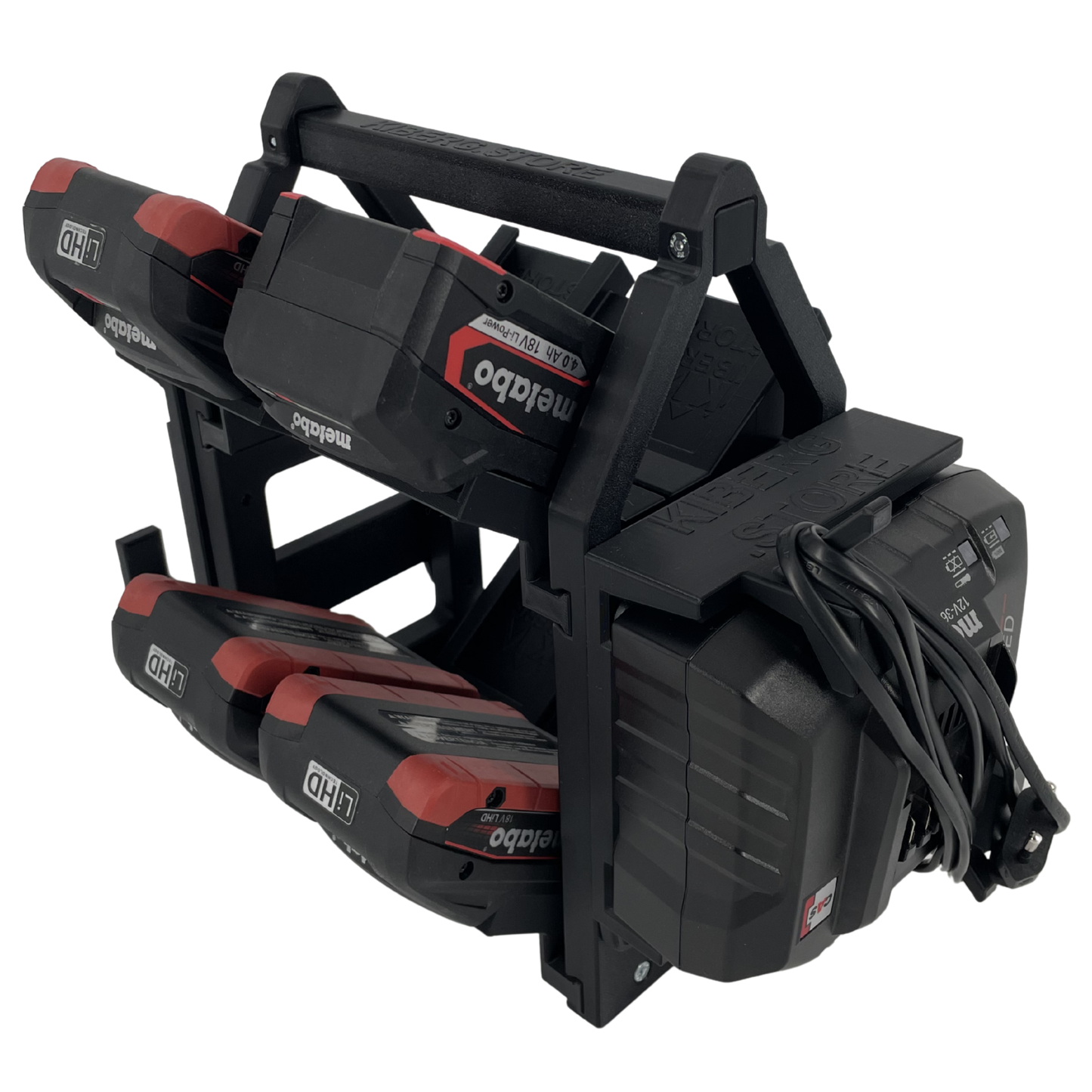 KIBERG Akkuträger für Metabo 18V | Platz für 8 Akkus & 2 ASC 55 Ladegeräte | mobil & wandmontierbar | aus Österreich