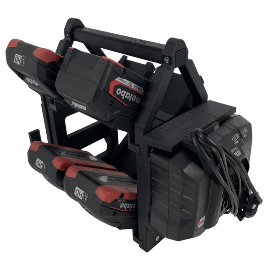 KIBERG Akkuträger für Metabo 18V | Platz für 8 Akkus & 2 ASC 55 Ladegeräte | mobil & wandmontierbar | aus Österreich