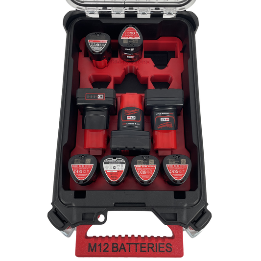 KIBERG Inlay für Milwaukee Packout Compact Organizer | M12 2Ah & 4Ah Akkus | Verstecktes AirTag Fach | Schwarz oder Rot wählbar