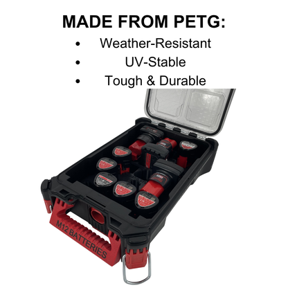 KIBERG Inlay für Milwaukee Packout Compact Organizer | M12 2Ah & 4Ah Akkus | Verstecktes AirTag Fach | Schwarz oder Rot wählbar