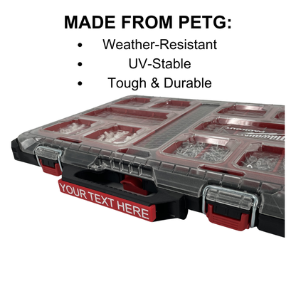 Personalisiertes KIBERG Clip-on Label für Milwaukee Packout Slim Organiser | Wunschtext 16 Zeichen | 9 Farbkombinationen