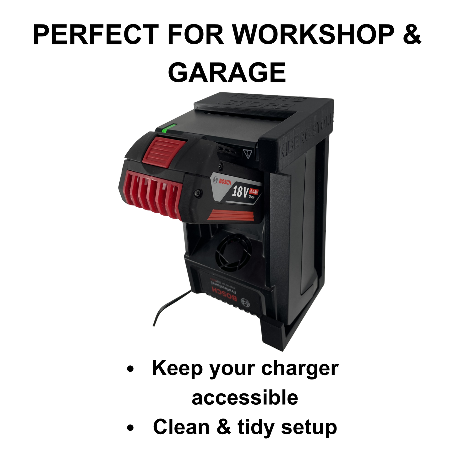 KIBERG Wandhalterung für Bosch GAL12V/18V-80 Ladegerät | Slide-In | Werkstatt & Garage