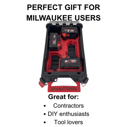 KIBERG Inlay für Milwaukee Packout Compact Organiser | Hält 5x M18 5Ah Akkus | Verstecktes AirTag-Fach | In Schwarz & Rot